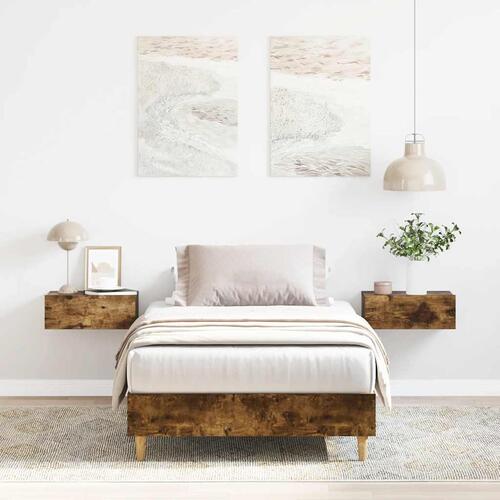 Sengestel uden madras 90x190 cm konstrueret træ røget eg