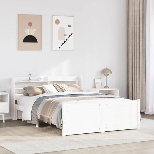 Sengeramme med sengegavl 150x200 cm massivt fyrretræ hvid