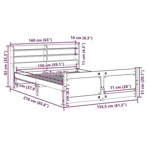 Sengeramme med sengegavl 150x200 cm massivt fyrretræ hvid