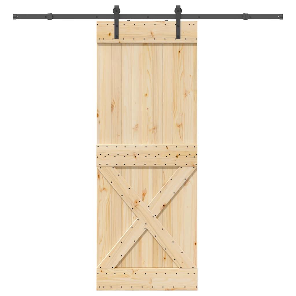 Skydedør med monteringssæt 85x210 cm massivt fyrretræ