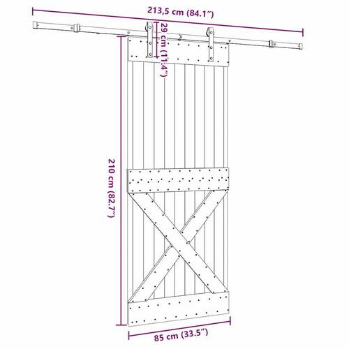 Skydedør med monteringssæt 85x210 cm massivt fyrretræ