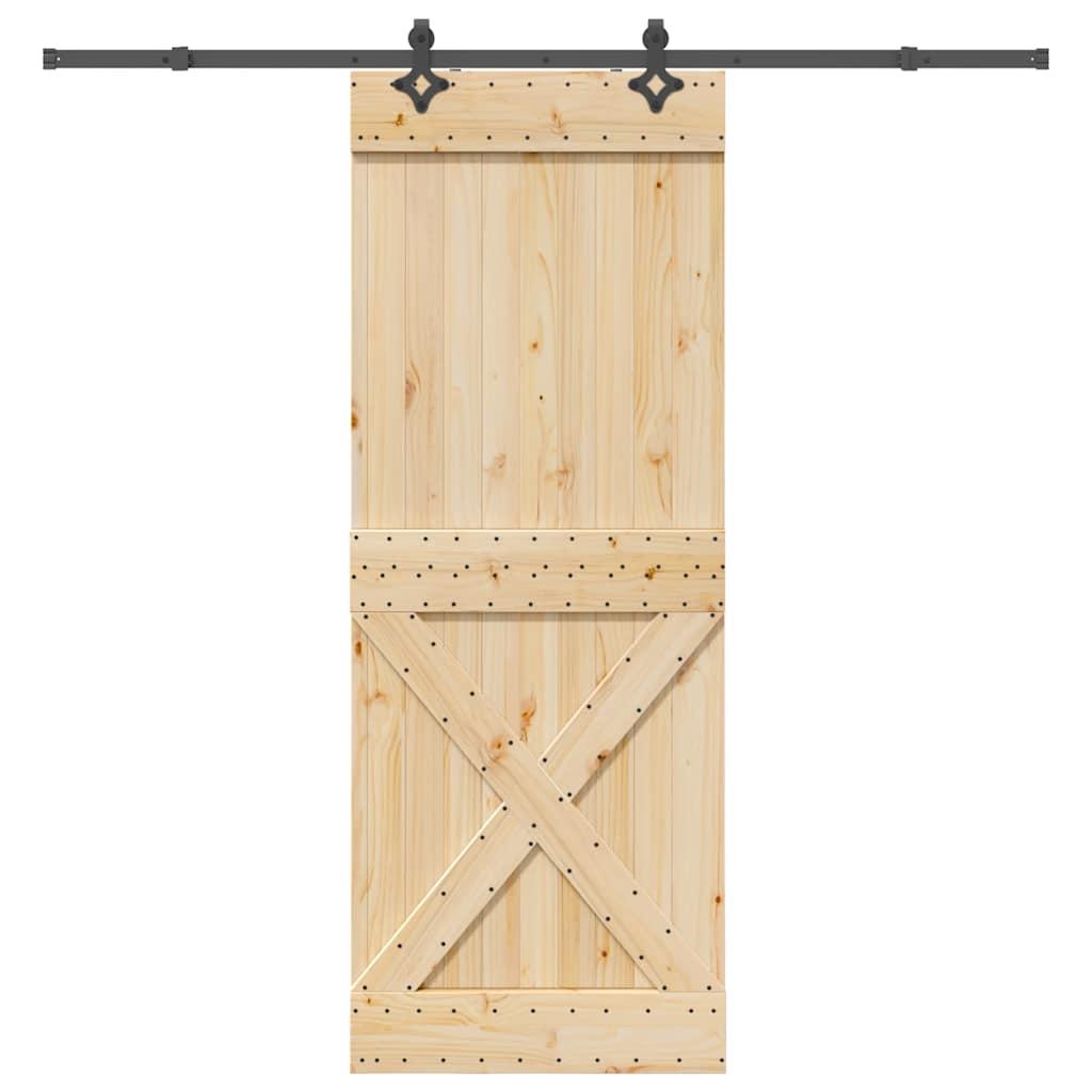 Skydedør med monteringssæt 85x210 cm massivt fyrretræ