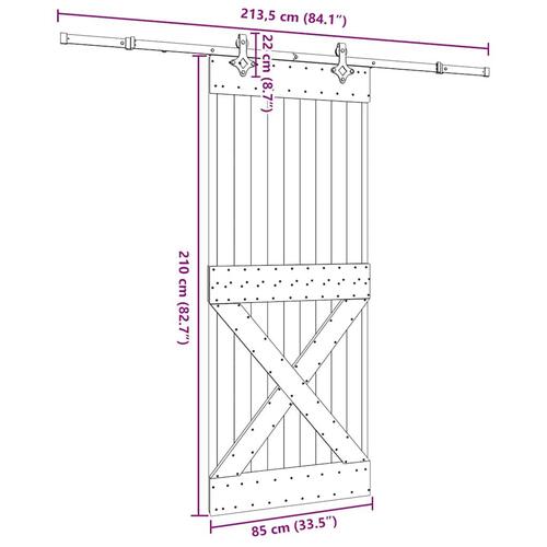 Skydedør med monteringssæt 85x210 cm massivt fyrretræ