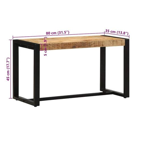 Bænk 80x35x45 cm massivt ru mangotræ