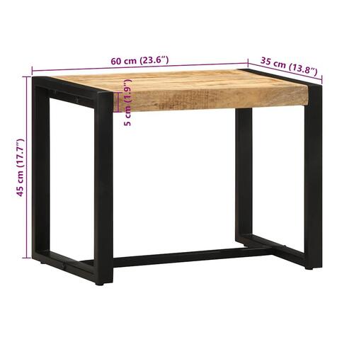 Bænk 60x35x45 cm massivt ru mangotræ