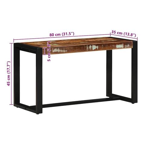 Bænk 80x35x45 cm massivt genbrugstræ flerfarvet
