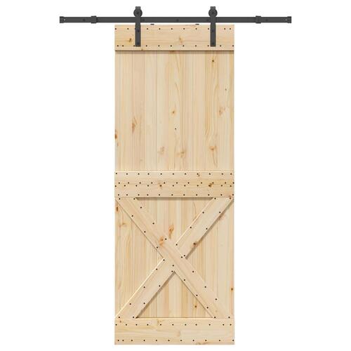 Skydedør med monteringssæt 85x210 cm massivt fyrretræ