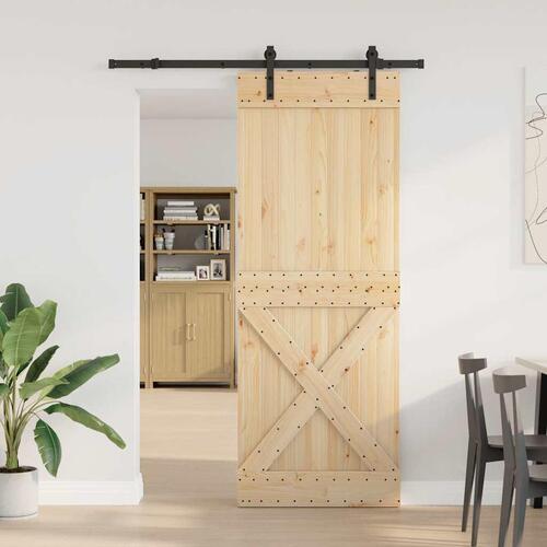 Skydedør med monteringssæt 85x210 cm massivt fyrretræ