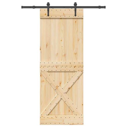 Skydedør med monteringssæt 85x210 cm massivt fyrretræ