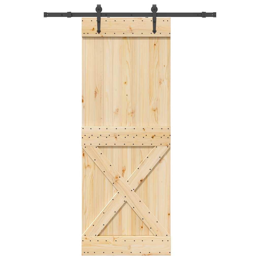 Skydedør med monteringssæt 85x210 cm massivt fyrretræ