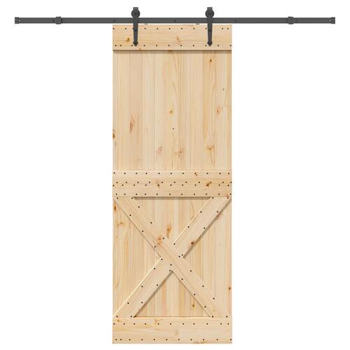 Skydedør med monteringssæt 85x210 cm massivt fyrretræ