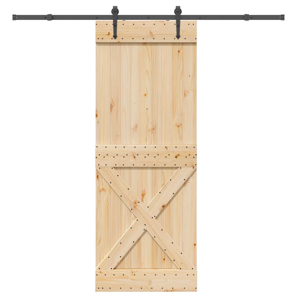 Skydedør med monteringssæt 85x210 cm massivt fyrretræ