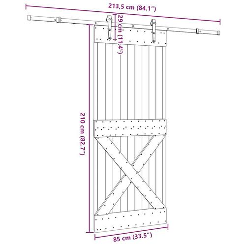 Skydedør med monteringssæt 85x210 cm massivt fyrretræ