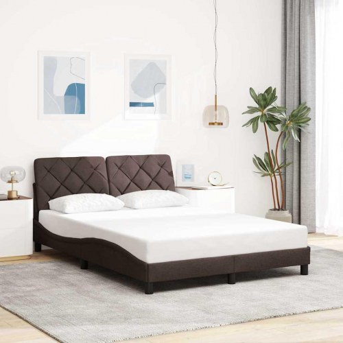 Sengeramme med LED 140x190 cm i stof - mørkebrun