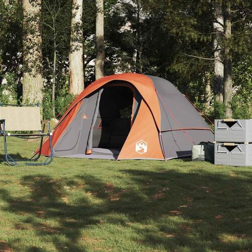 4-personers campingtelt vandafvisende grå og orange
