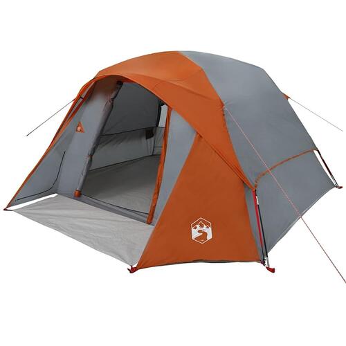 4-personers campingtelt vandafvisende grå og orange