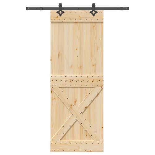 Skydedør med monteringssæt 85x210 cm massivt fyrretræ