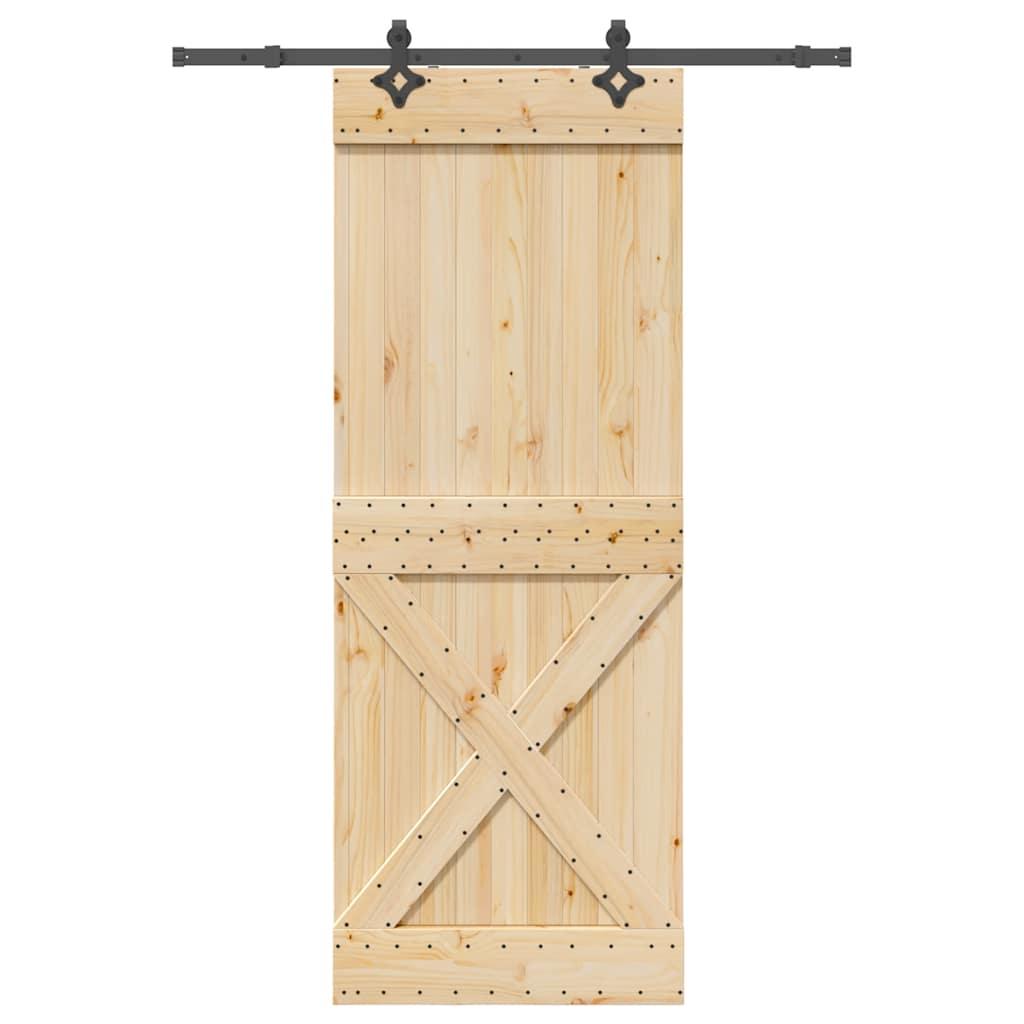 Skydedør med monteringssæt 85x210 cm massivt fyrretræ