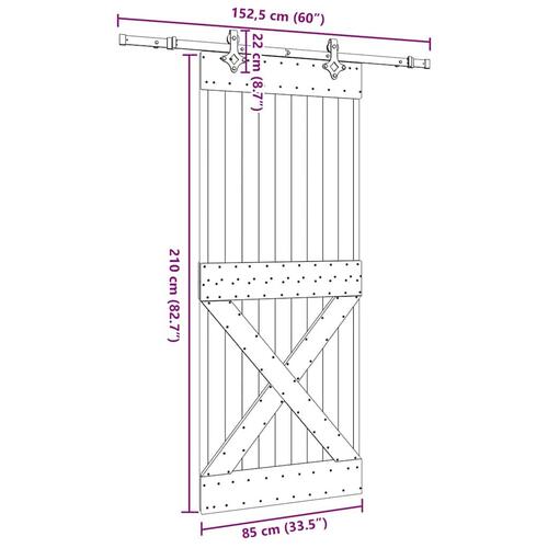 Skydedør med monteringssæt 85x210 cm massivt fyrretræ