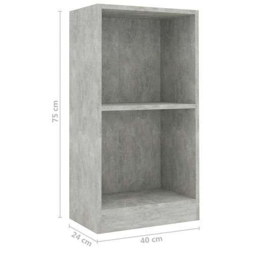 Bogreol i konstrueret træ 40×24×75 cm - betongrå, 2 niveauer