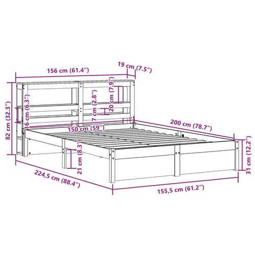 Sengeramme med sengegavl 150x200 cm massivt fyrretræ