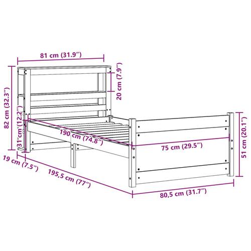 Sengeramme med sengegavl 75x190 cm massivt fyrretræ