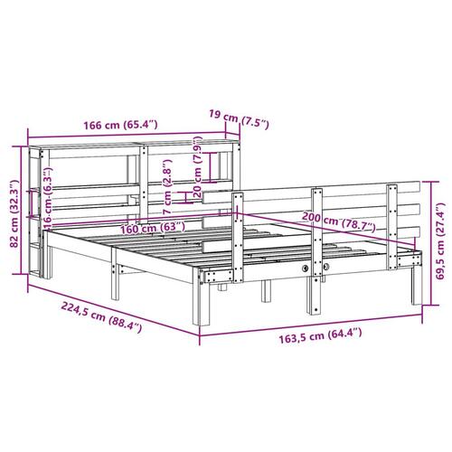 Sengeramme med sengegavl 160x200 cm massivt fyrretræ