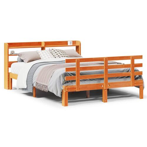 Sengeramme med sengegavl 150x200 cm massivt fyrretræ gyldenbrun