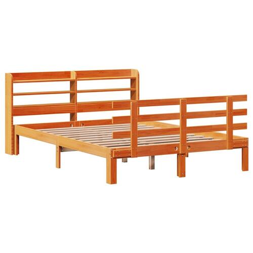 Sengeramme med sengegavl 150x200 cm massivt fyrretræ gyldenbrun
