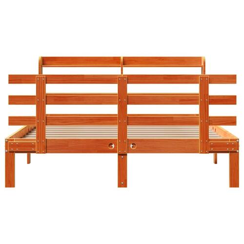 Sengeramme med sengegavl 150x200 cm massivt fyrretræ gyldenbrun