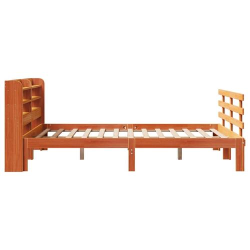 Sengeramme med sengegavl 150x200 cm massivt fyrretræ gyldenbrun