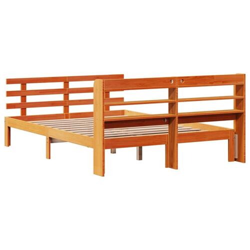 Sengeramme med sengegavl 150x200 cm massivt fyrretræ gyldenbrun