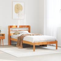 Sengeramme med sengegavl 90x200 cm massivt fyrretræ gyldenbrun