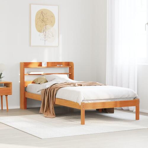 Sengeramme med sengegavl 90x200 cm massivt fyrretræ gyldenbrun