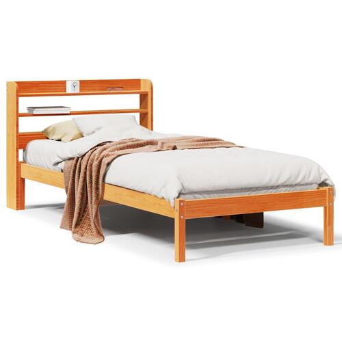 Sengeramme med sengegavl 90x200 cm massivt fyrretræ gyldenbrun