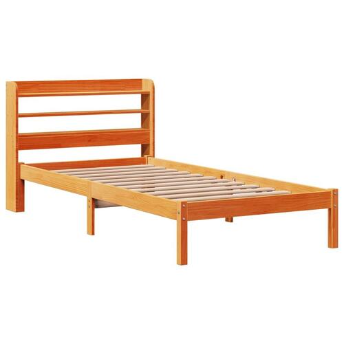 Sengeramme med sengegavl 90x200 cm massivt fyrretræ gyldenbrun