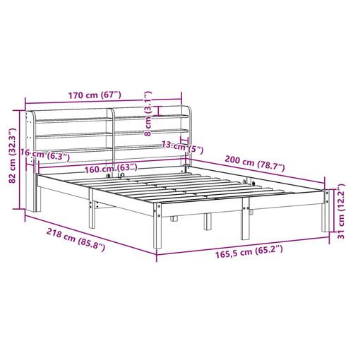 Sengeramme med sengegavl 160x200 cm massivt fyrretræ gyldenbrun