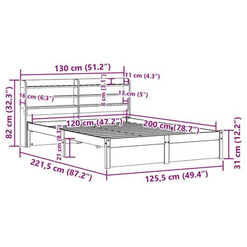 Sengeramme med sengegavl 120x200 cm massivt fyrretræ hvid