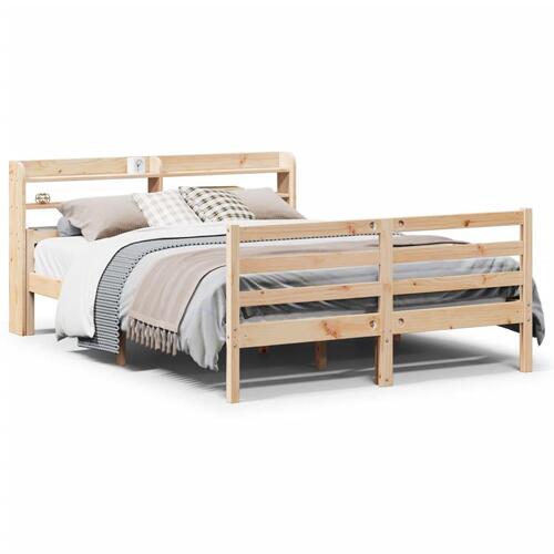 Sengeramme med sengegavl 140x200 cm massivt fyrretræ hvid