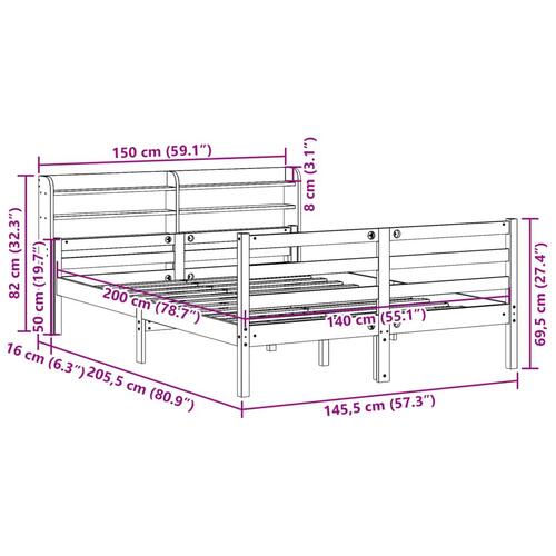 Sengeramme med sengegavl 140x200 cm massivt fyrretræ hvid