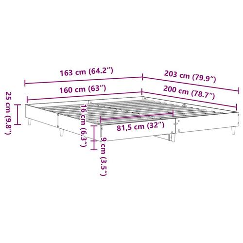 Sengeramme 160x200 cm uden madras konstrueret træ sonoma-eg
