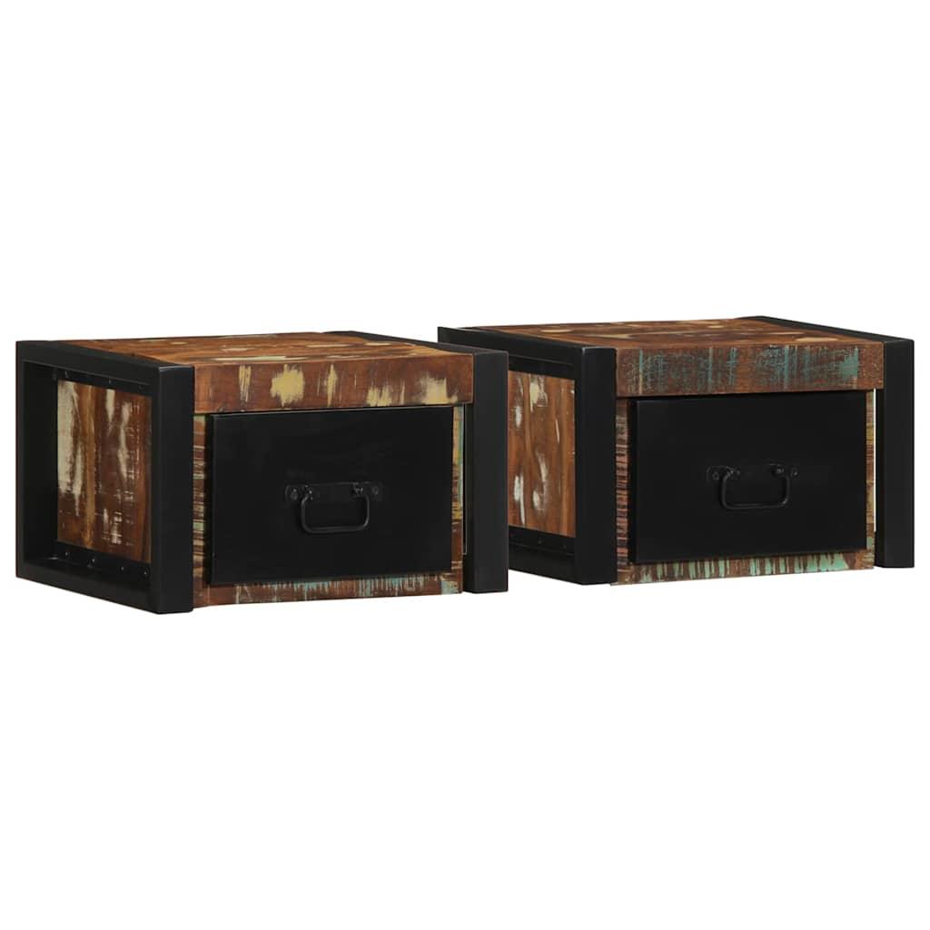 Sengeskabe 2 stk 40x35x25 cm massivt genbrugstræ flerfarvet
