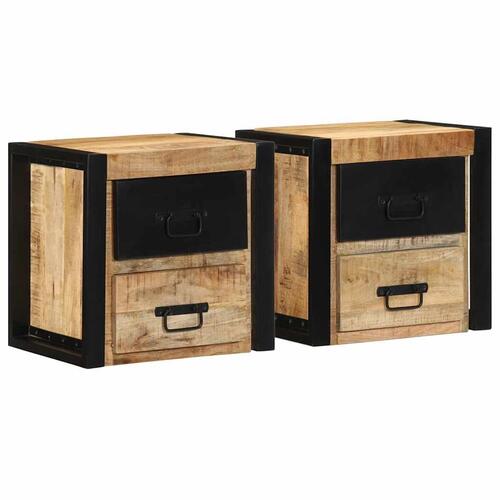 Sengeskabe 2 stk 40x35x40 cm massivt ru mangotræ