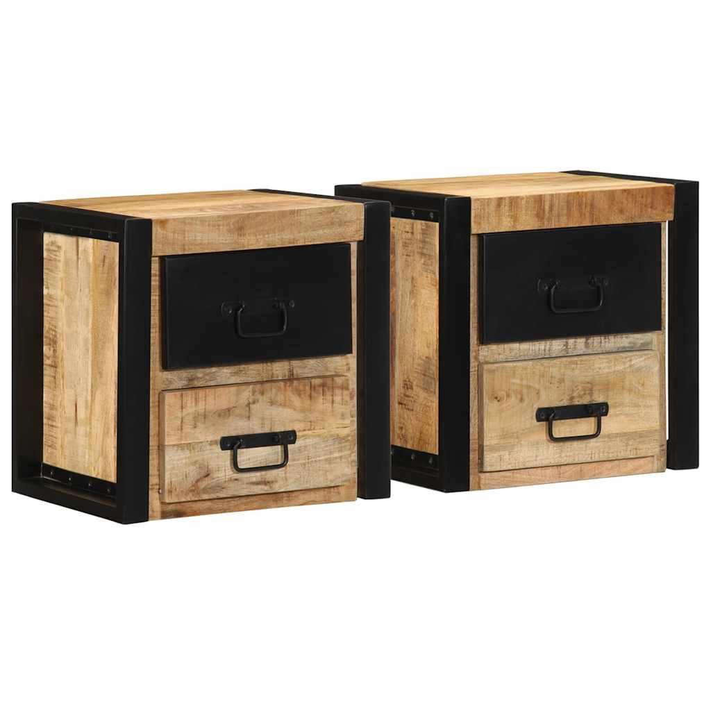 Sengeskabe 2 stk 40x35x40 cm massivt ru mangotræ