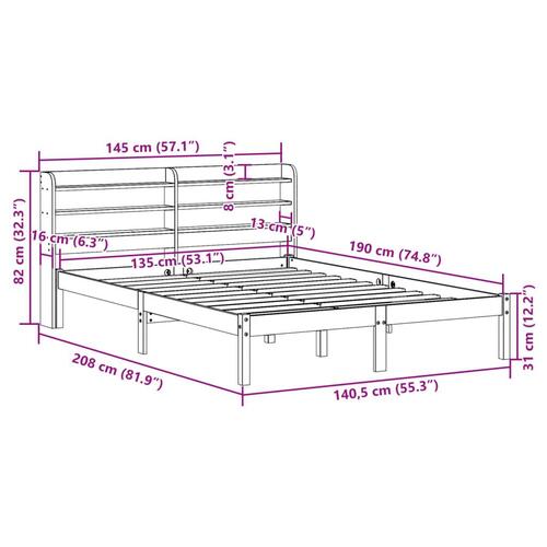 Sengeramme uden madras 135x190 cm massivt fyrretræ hvid