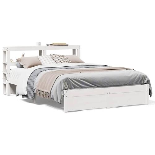 Sengeramme med sengegavl135x190 cm massivt fyrretræ hvid