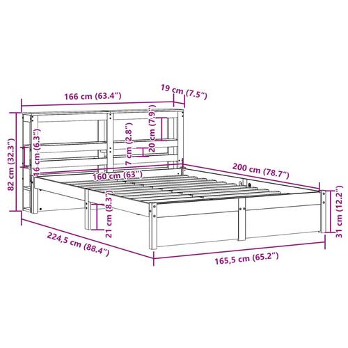 Sengeramme med sengegavl 160x200 cm massivt fyrretræ