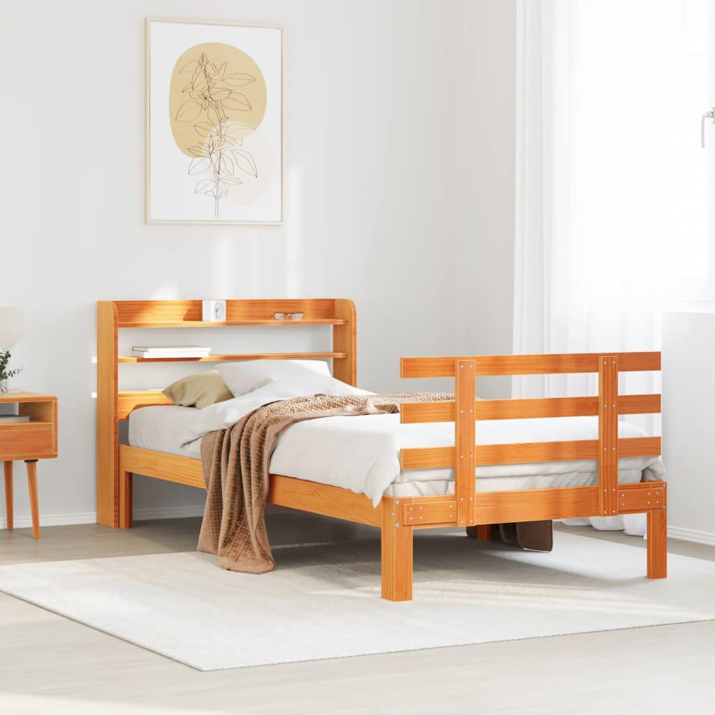 Sengeramme med sengegavl 90x200 cm massivt fyrretræ gyldenbrun