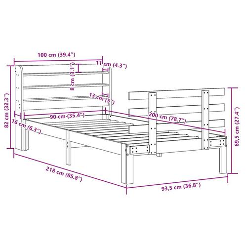 Sengeramme med sengegavl 90x200 cm massivt fyrretræ gyldenbrun