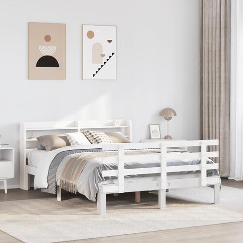 Sengeramme med sengegavl 150x200 cm massivt fyrretræ hvid